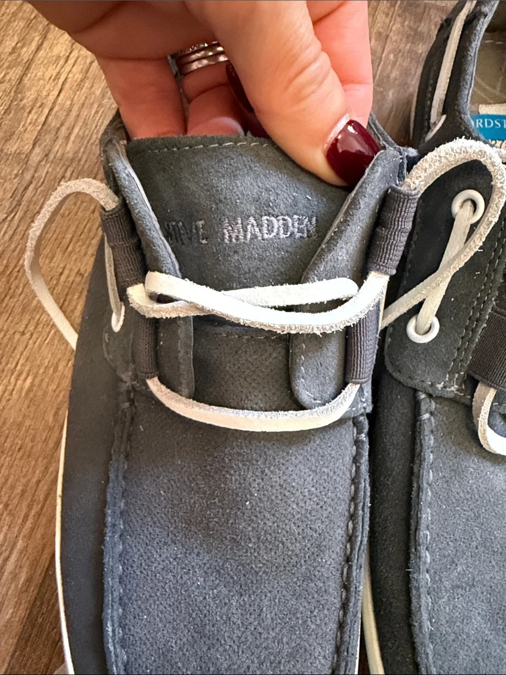 Steve Madden Men's Charcoal Suede Boat Shoes with White Laces
